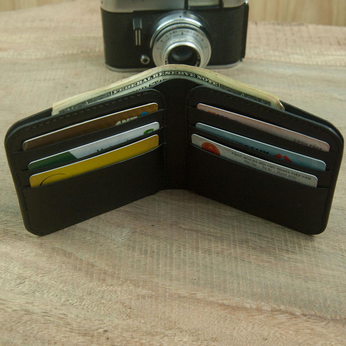 Ví da nam mini - Da bò nhập khẩu - Ví nam DTLeather DT213 (Mầu đen)