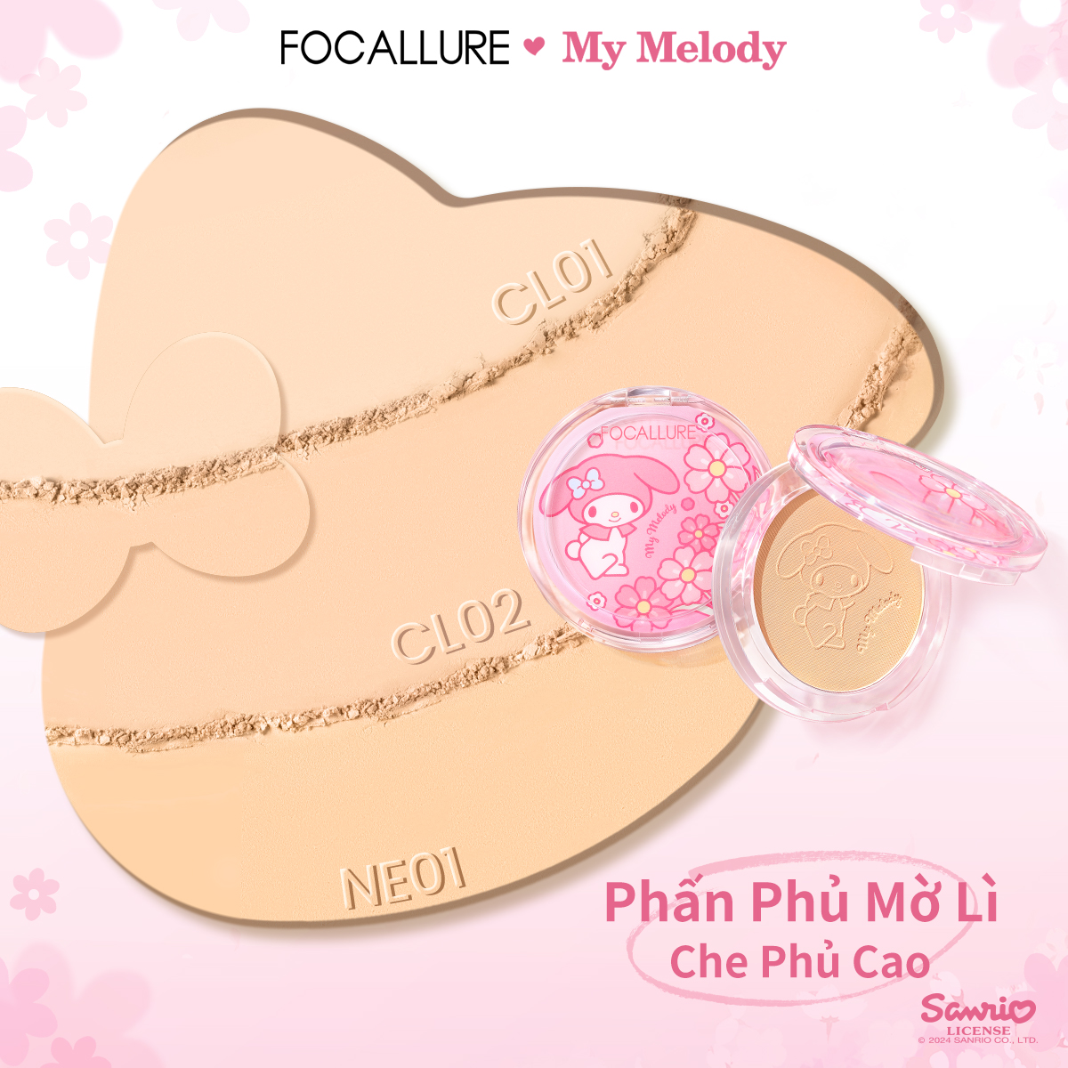 [Focallure x Sanrio] Phấn Phủ Mờ Độ Che Phủ Cao