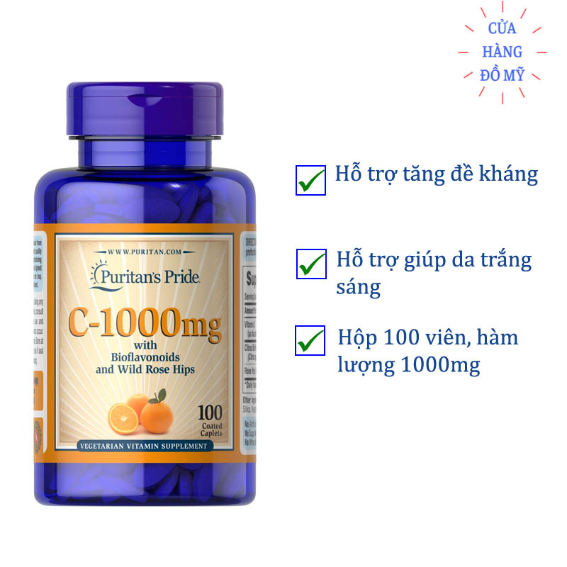 Viên uống Vitamin C Puritan's Pride 1000mg Hộp 100 Viên - C-1000 - Shop Hong1008