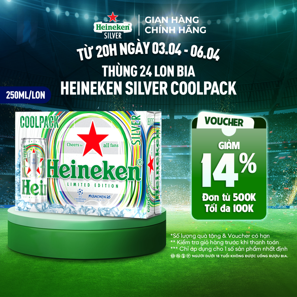 Thùng 24 lon bia Heineken Silver Coolpack 250ml/lon