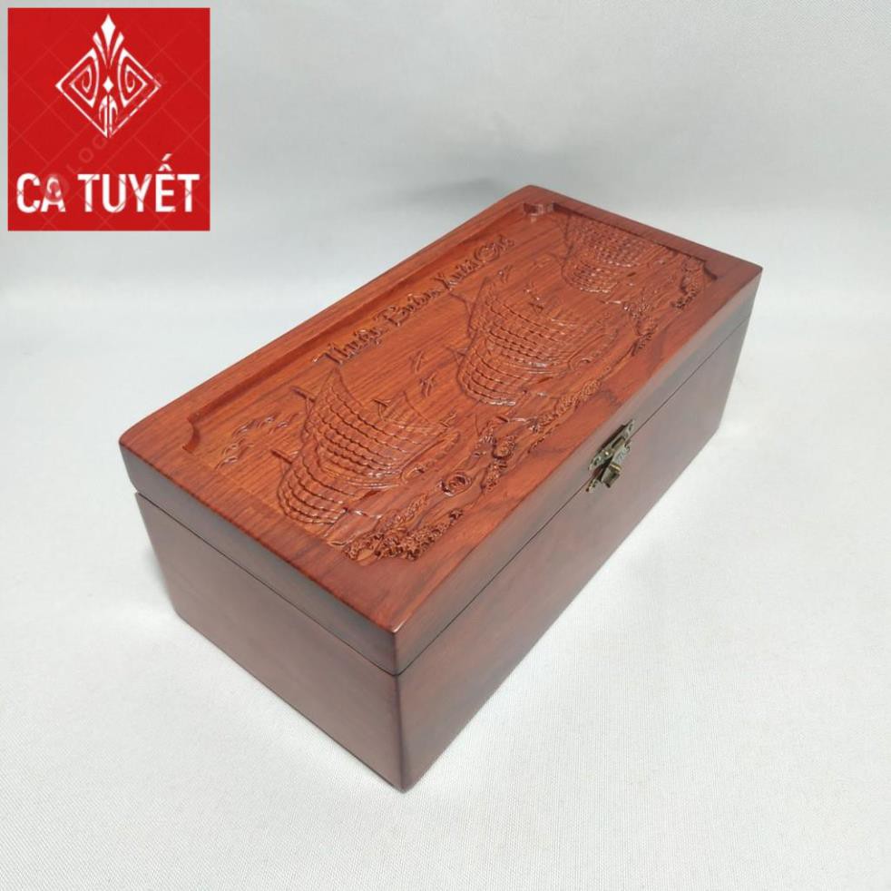 Hộp đựng con dấu công ty, đựng trang sức gỗ hương chạm thuận buồm xuôi gió cực đẹp