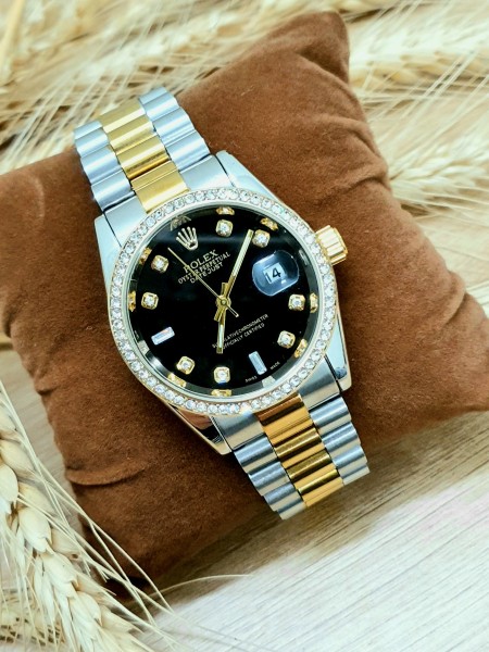 Đồng hồ nam Rolex Quartz đính viền đá dây kim loại đúc đặc cao cấp bảo hành 12 tháng, tặng hộp da và vòng gỗ bán chạy