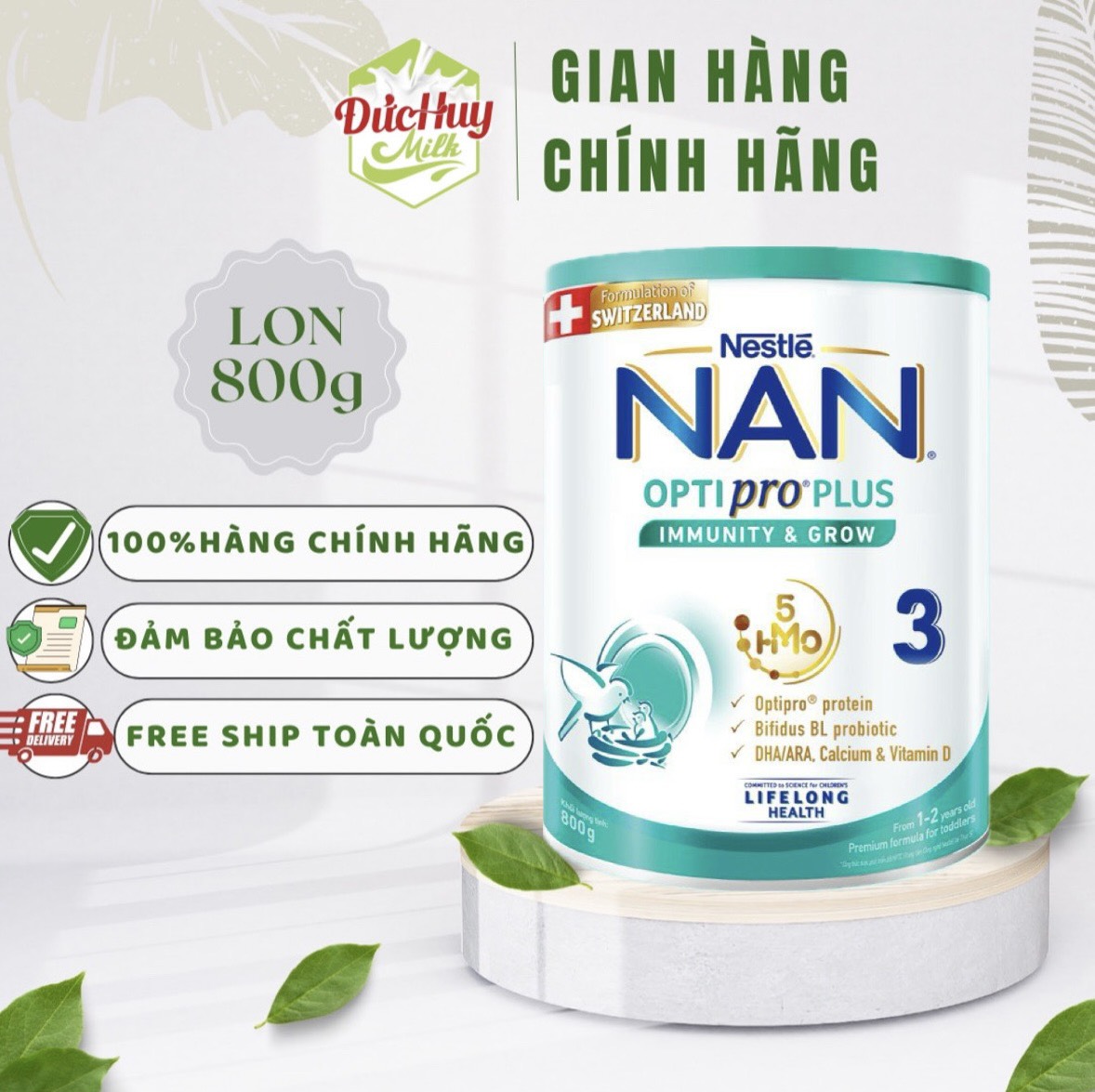 Sữa bột Nan Optipro Plus số 3 5HMO 850g Mới