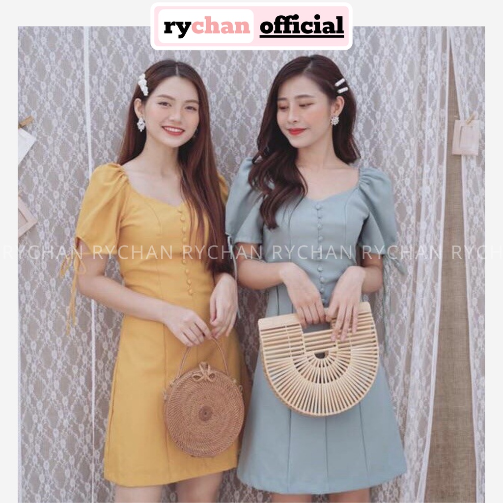 [XÃ KHO] [ẢNH THẬT CUỐI] Đầm Xoè Nút Bọc Tay Nơ 2 Màu - DX061