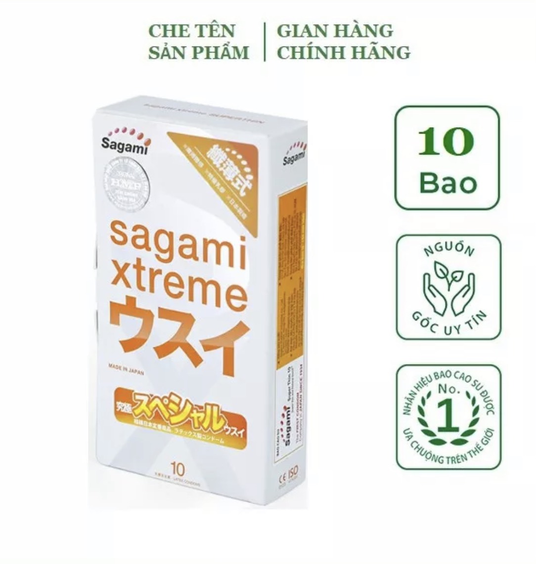 Bao Cao Su Siêu mỏng 10 chiếc Sagami Xtreme Super Thin - Nhật Bản (Có che tên sp)