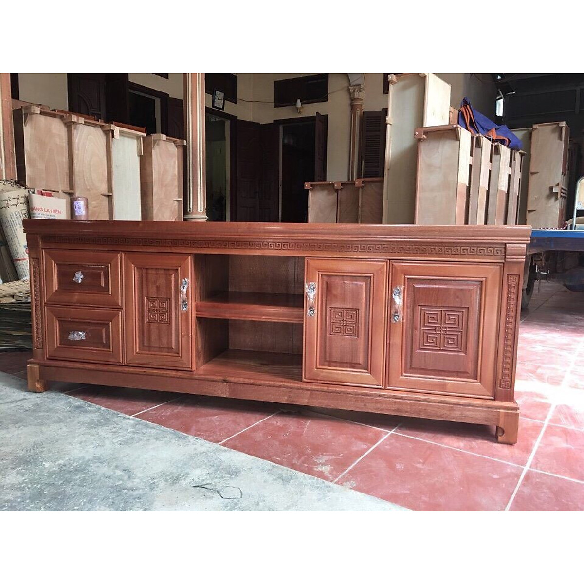 [Trả góp 0%] Kệ tivi gỗ xoan đào kiểu Trường Thọ  , kệ tivi bằng gỗ , tủ kệ ti vi phòng khách