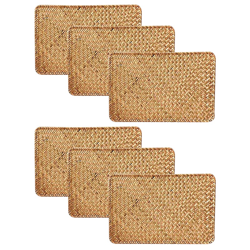 Pack of 6, Natural Seagrass Place Mat, 17.7inch x 12inch, Hand-Woven Rectangular Rattan Placemats