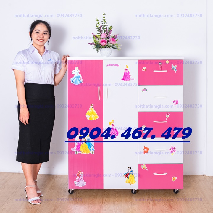 Tủ nhựa 2 cánh 5 hộc màu trắng hồng tặng kèm kitty - hcm
