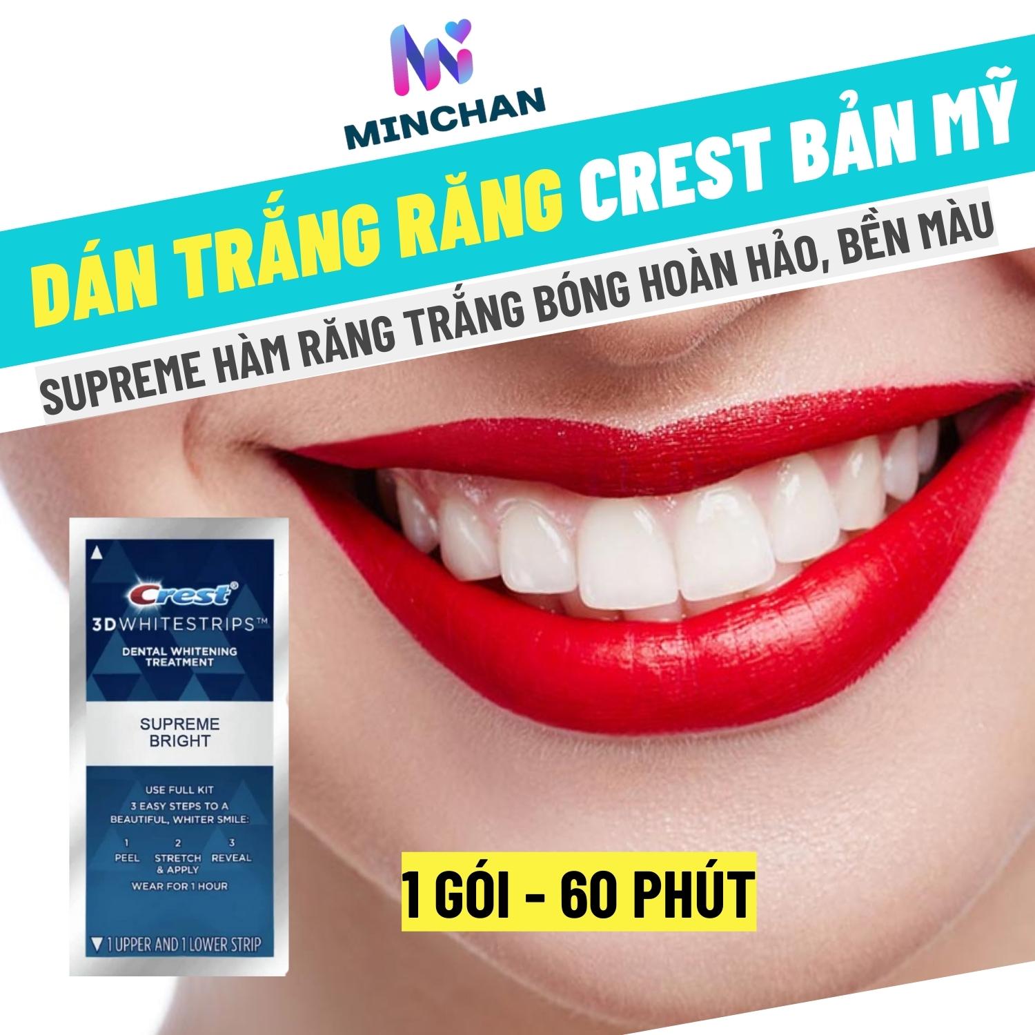 [HCM]Miếng Dán Trắng Răng Cấp Tốc Crest 3D White Supreme Flexfit siêu mạnh USA(1 Gói/2 strips) - CA MINCHAN