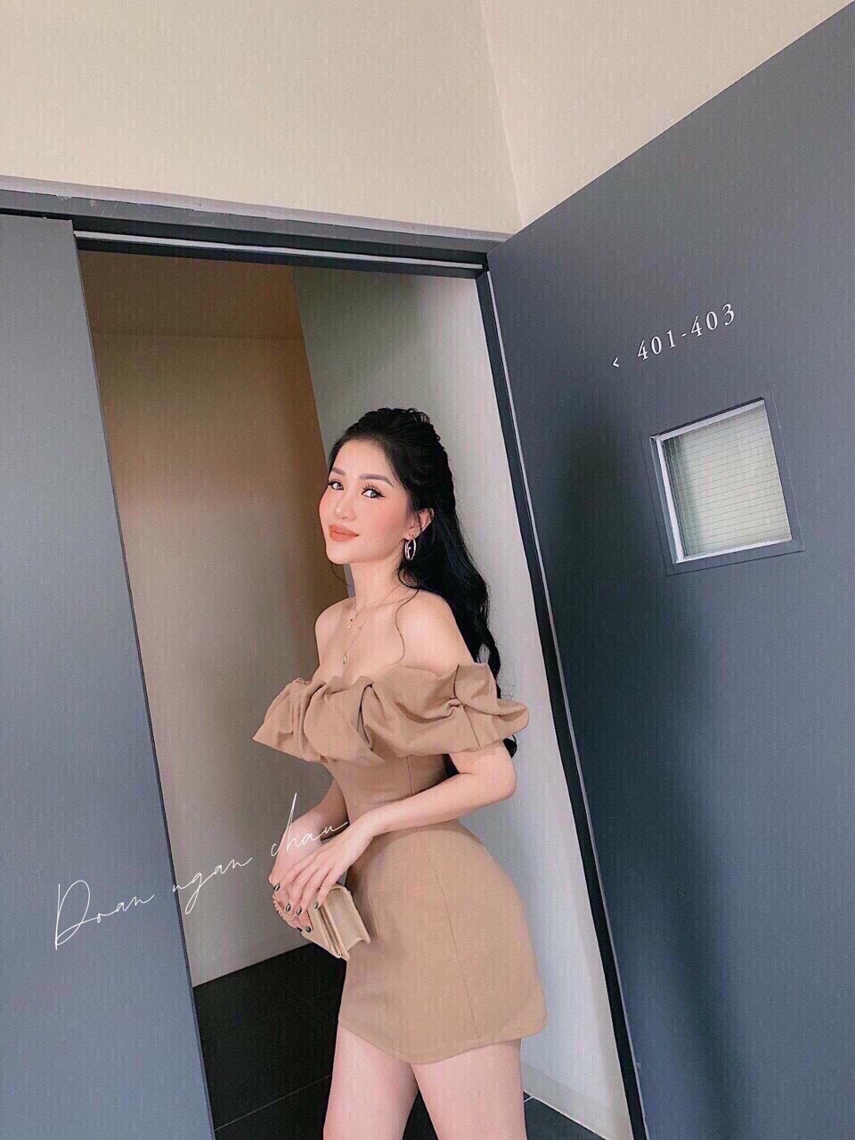 Đầm Nữ Trễ vai sếp lý ( chất liệu vải thun cát hàn) thời trang nữ
