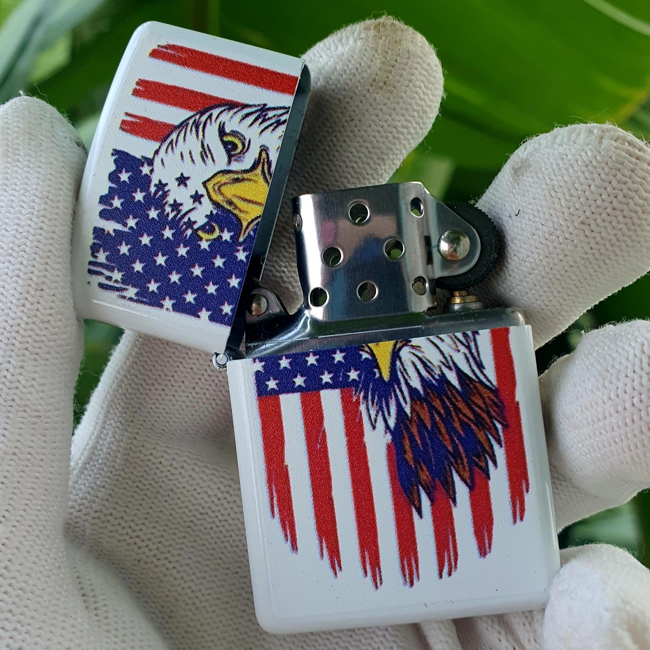 Bật Lửa Zippo Sơn Tĩnh Điện Trắng Đại Bàng Mỹ Mẫu 01 Đời A-24 ( Tặng Kèm Đá Bấc) Hộp Quẹt Zippo Sưu Tầm