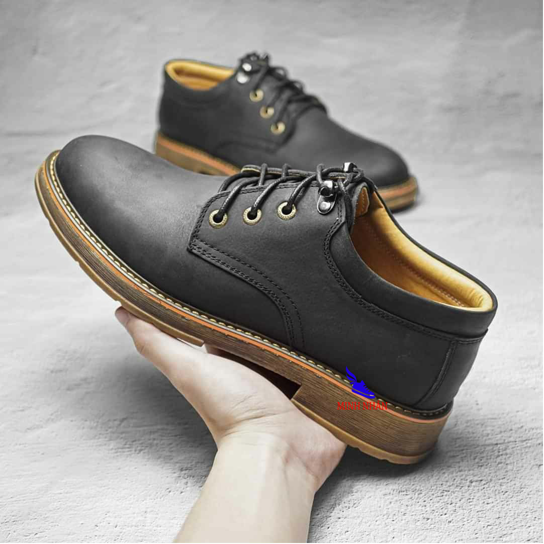 Giày nam đốc buộc dây da bò đế kếp cao cấp Mẫu mới nhất 2022 Giày Tây Nam Da Bò Cao Cấp Trẻ Trung Năng Động Giày đốc tờ nam da bò Giày nam buộc dây đẹp thời trang hàng hiệu giá rẻ B-14 đen