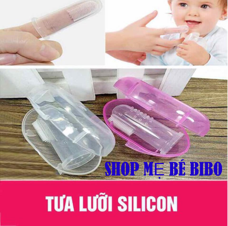 Rơ lưỡi XỎ NGÓN silicon, bàn chải đánh răng cho bé, có hộp đựng giữ vệ sinh