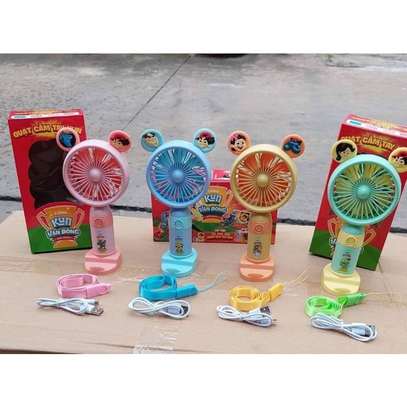Quạt kun quạt sạc cầm tay mini kun cao cấp hàng khuyến mãi sữa kun tặng kèm dây đeo, cáp sạc, đế quạt