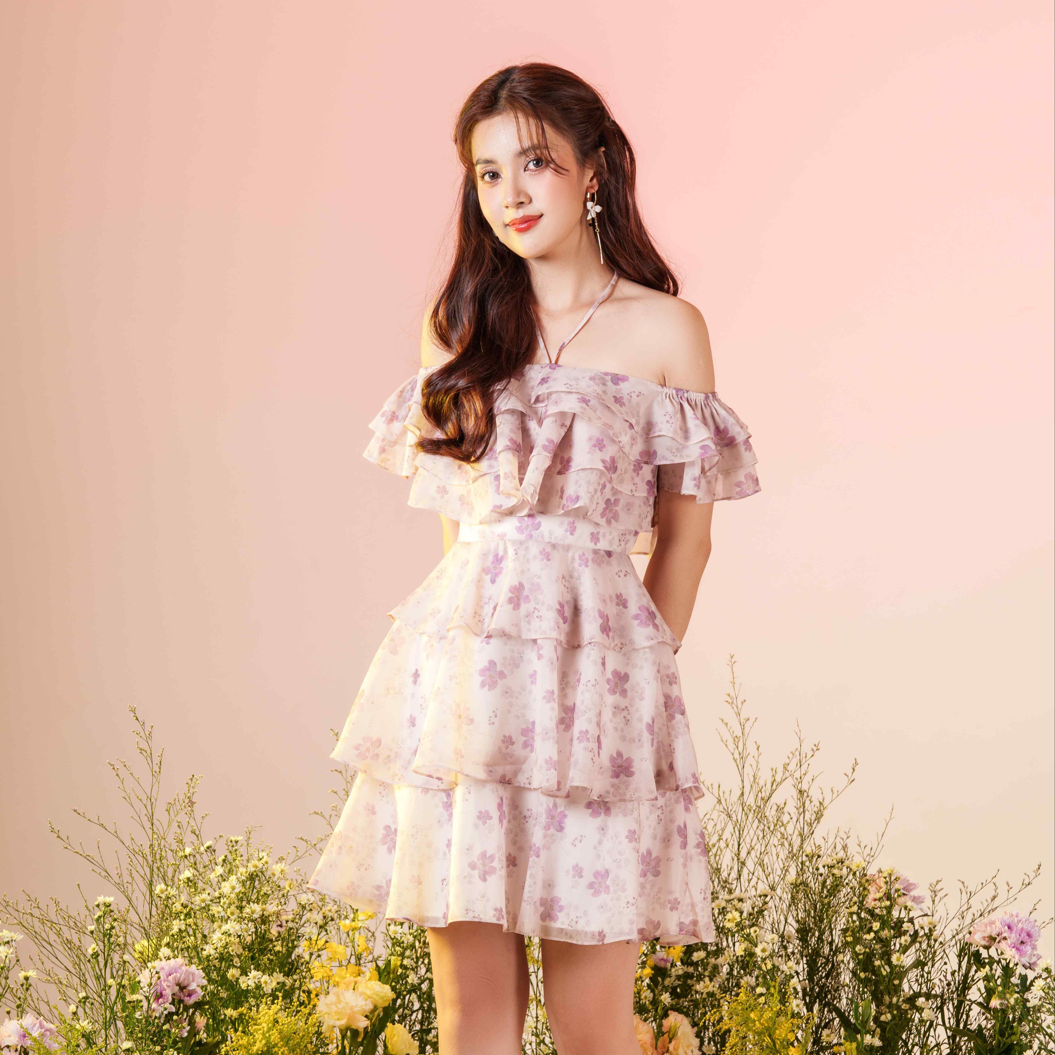 TIELA Đầm váy hoa trễ vai tầng -Flossy Dress