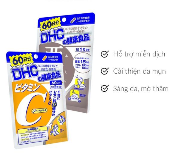 Combo Viên uống DHC Ngừa mụn - Mờ thâm 60 Ngày Kẽm và Vitamin C hàng Nhật chính hãng nhập khẩu