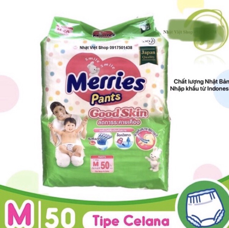 Tã Quần Merries GoodSkin Size  M50 miếng - L 44miếng- XL 38 miếng