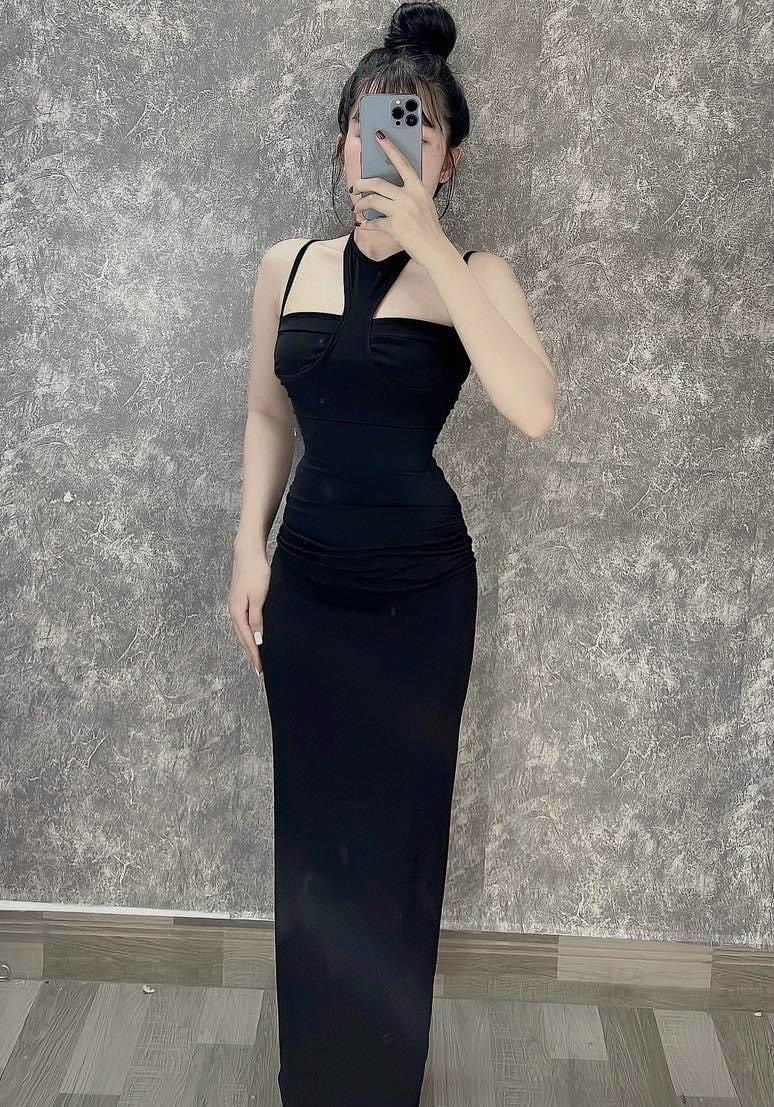 Đầm ôm body cổ yếm có mút ngực siêu sexy
