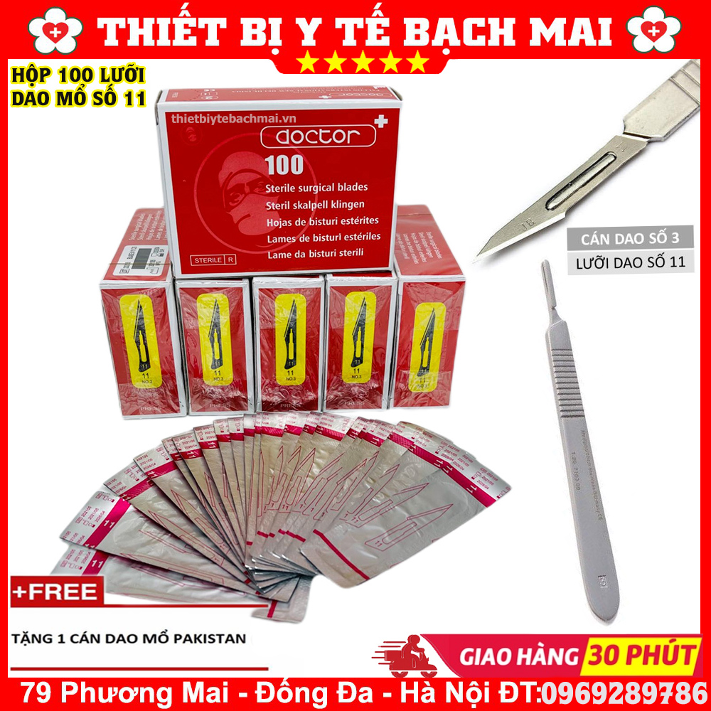 Hộp 100 lưỡi dao mổ doctor số 11 + tặng 1 cán dao mổ