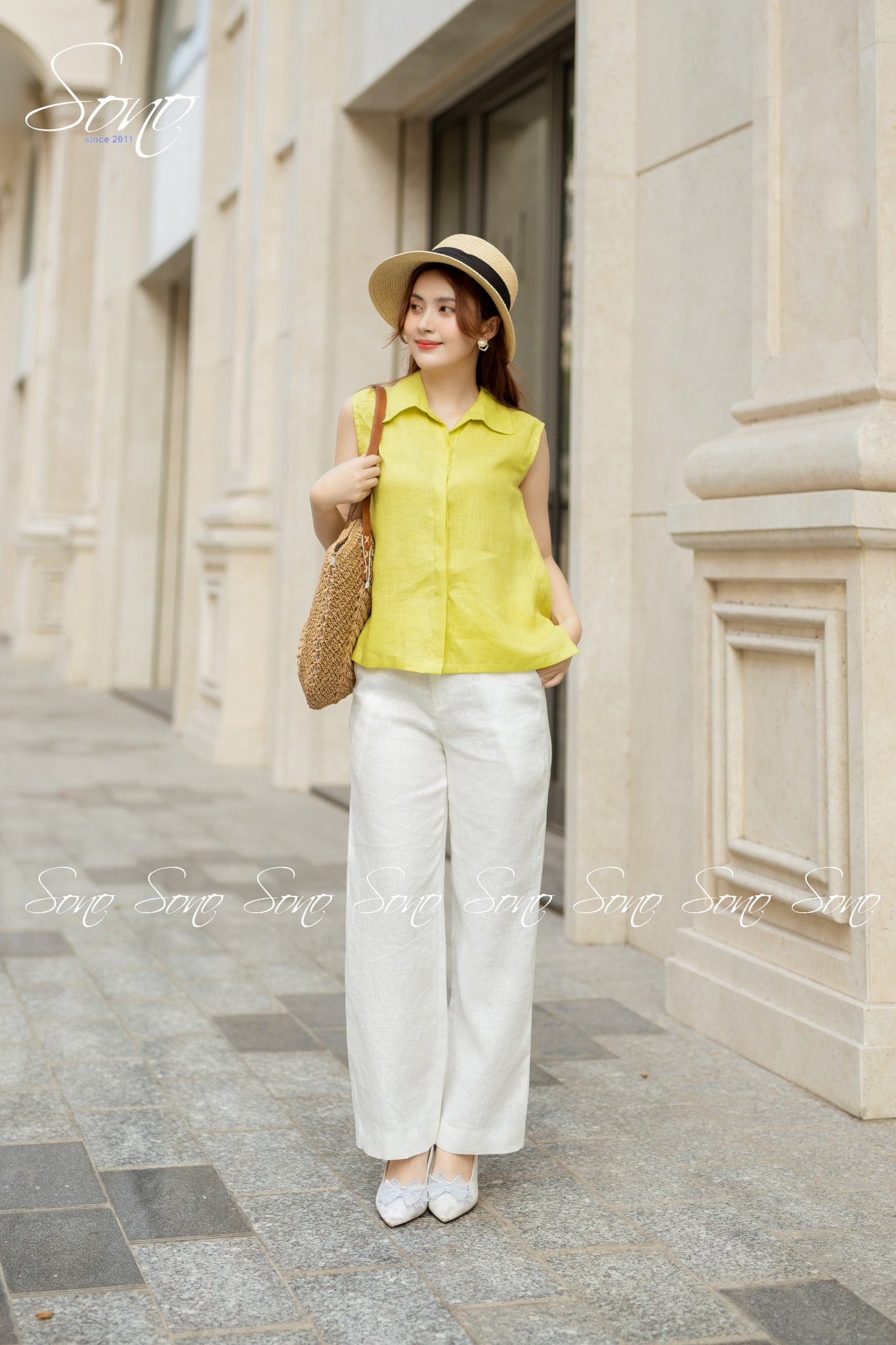 Sono - áo linen sơ mi sát nách