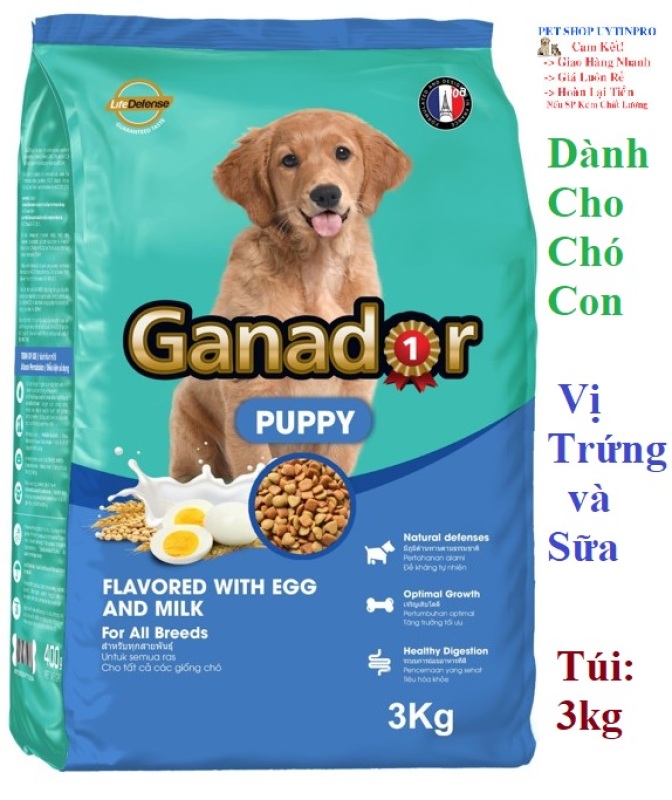 THỨC ĂN CHO CHÓ CON Ganador Puppy Dạng hạt Vị Trứng và Sữa Túi 3kg Thương hiệu từ Pháp