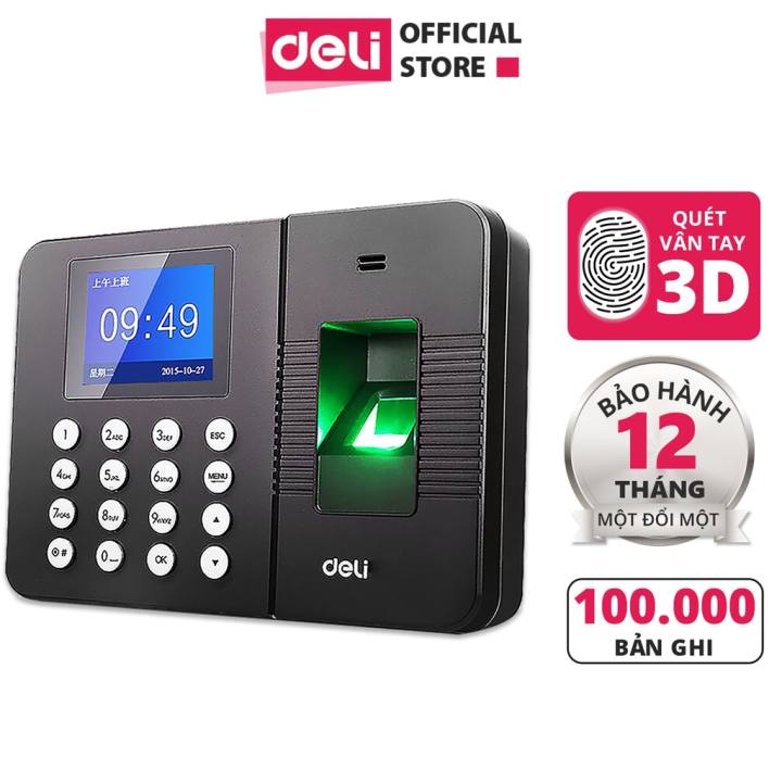 Máy Chấm Công Quét Vân Tay Deli Chính Hãng Mẫu Mới - Màn Hình 2.4 Inch, Cổng Kết Nối USB - Nhiều Ngôn Ngữ - E3960 - Hình ảnh 2