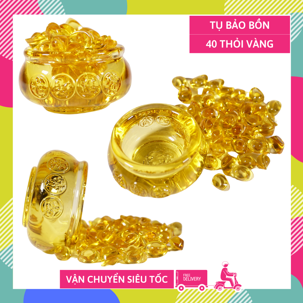 Tụ Bảo Bồn tài lộc, hủ vàng chiêu tài nạp lộc linh ứng - Bát 6cm + 40 thỏi vàng kim nguyên bảo