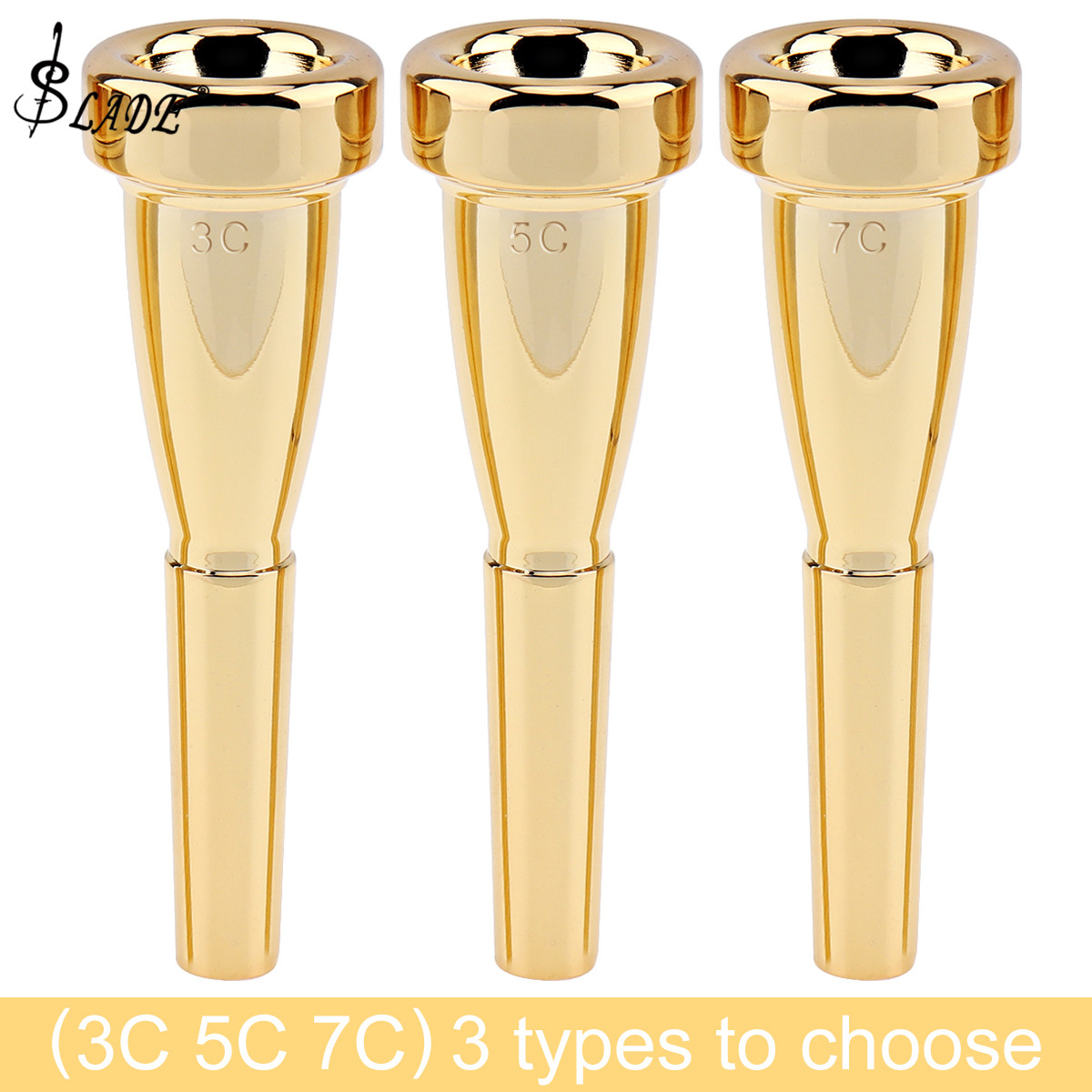 SLADE 3C 5C 7C Gold Plated Trumpet Mouthpiece for Yamaha Bach Conn and King Trumpet