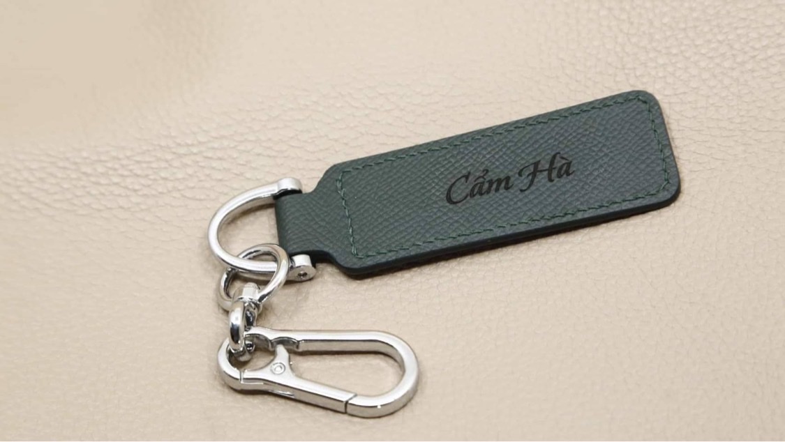 Móc chìa khóa da Epsom thật, hàng Handmade (khắc tên, sđt miễn phí)