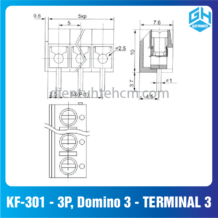 Đầu Nối KF-301 - 3P, Domino 3 - TERMINAL 3
