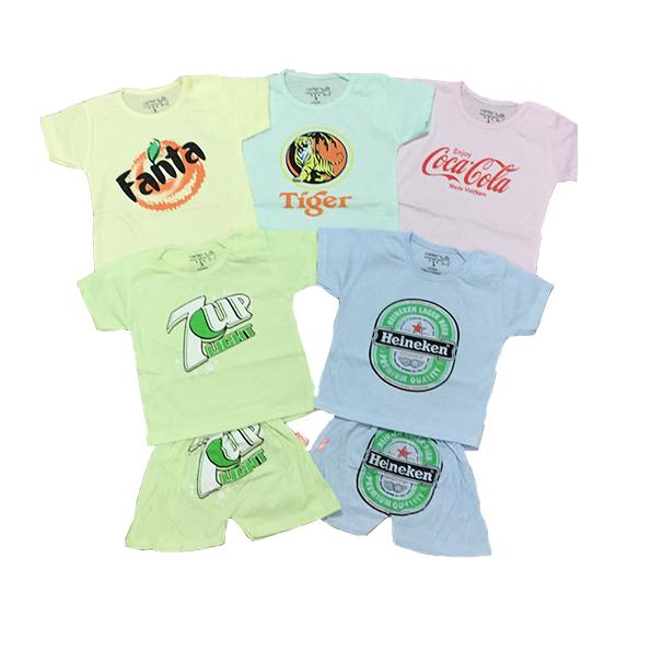 Sét 5 bộ cotton cộc tay hình nước giải khát cho bé