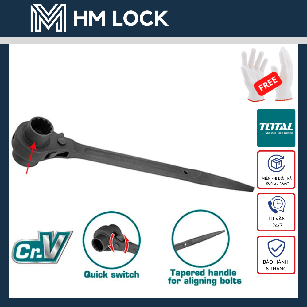 Cờ lê đuôi chuột tuýp đôi total - size 17, 19, 21, 24mm - hàng chính hãng - hm lock
