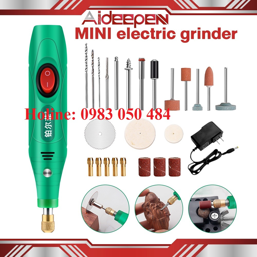 Máy khoan mài cắt điêu khắc cắt gỗ nhựa mini kèm bộ phụ kiện như hình có đĩa cắt và đá mài luôn cả mũi khoan nữa