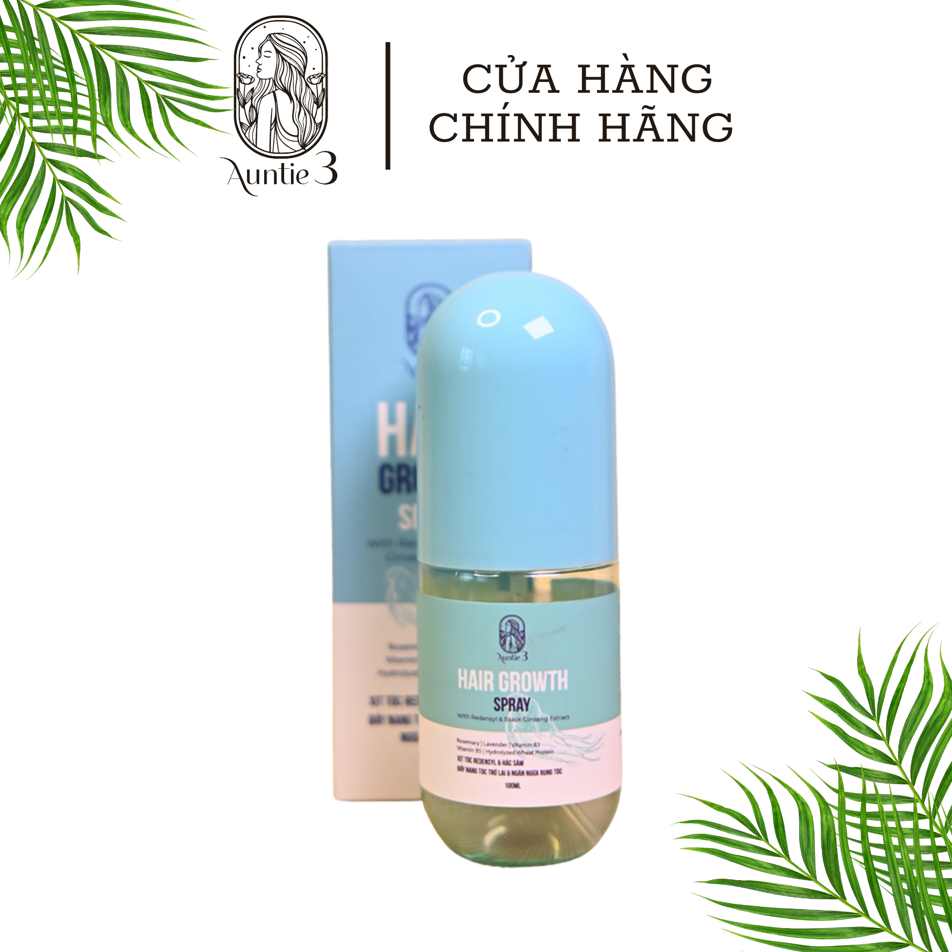 Xịt tóc Redensyl và Hắc Sâm 100ml Auntie 3 Vietnam Chính Hãng