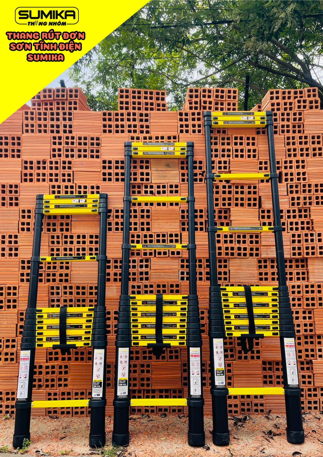 Thang nhôm rút đơn xếp gọn 5m1 SUMIKA SK 510 New ( màu bạc ). An toàn – Tiện lợi – Tiết kiệm ,15 bậc, tải trọng 300kg, bảo hành 2 năm.