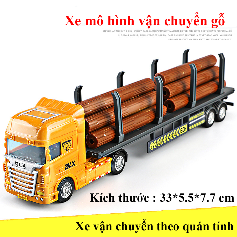 Xe đồ chơi mô hình xe đầu kéo vận chuyển gỗ, nhựa ABS an toàn, kích thước lớn
