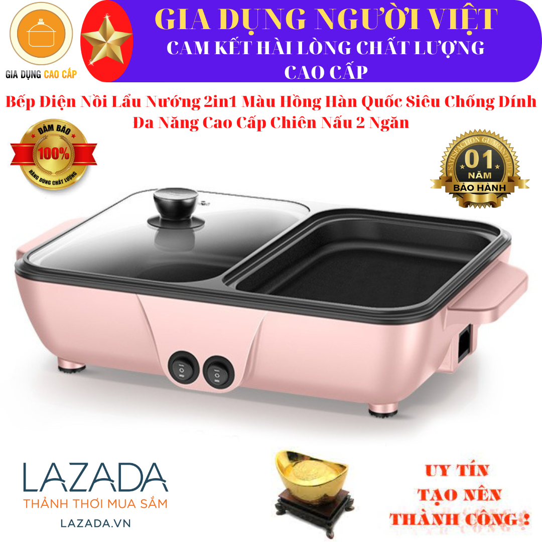 Bếp lẩu nướng 2 ngăn hàn quốc bảo hành 1 năm - nồi điện mini đa năng - chảo điện nướng và lẩu mini dkl-c12d1 gi gi store