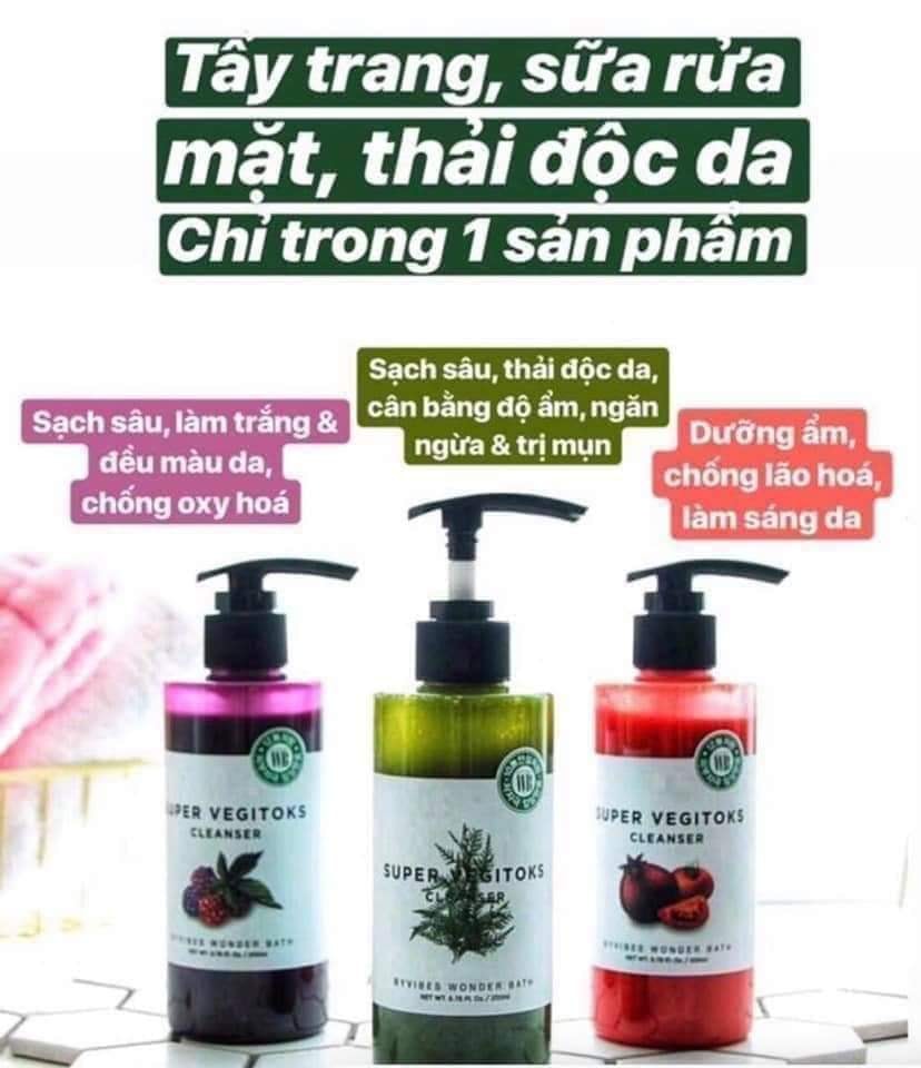 [Hoàn Tiền 8%]Sữa Rửa Mặt Thải Độc Sủi Bọt Rau Củ Super Vegitoks Cleanser chai 300ml