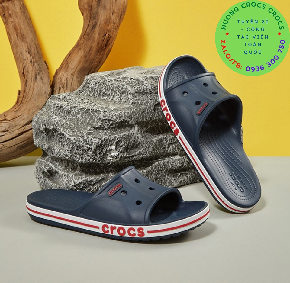DÉP QUAI NGANG NHỰA ĐI MƯA CROCS BAYA NAM NỮ MÀU XANH NAVY
