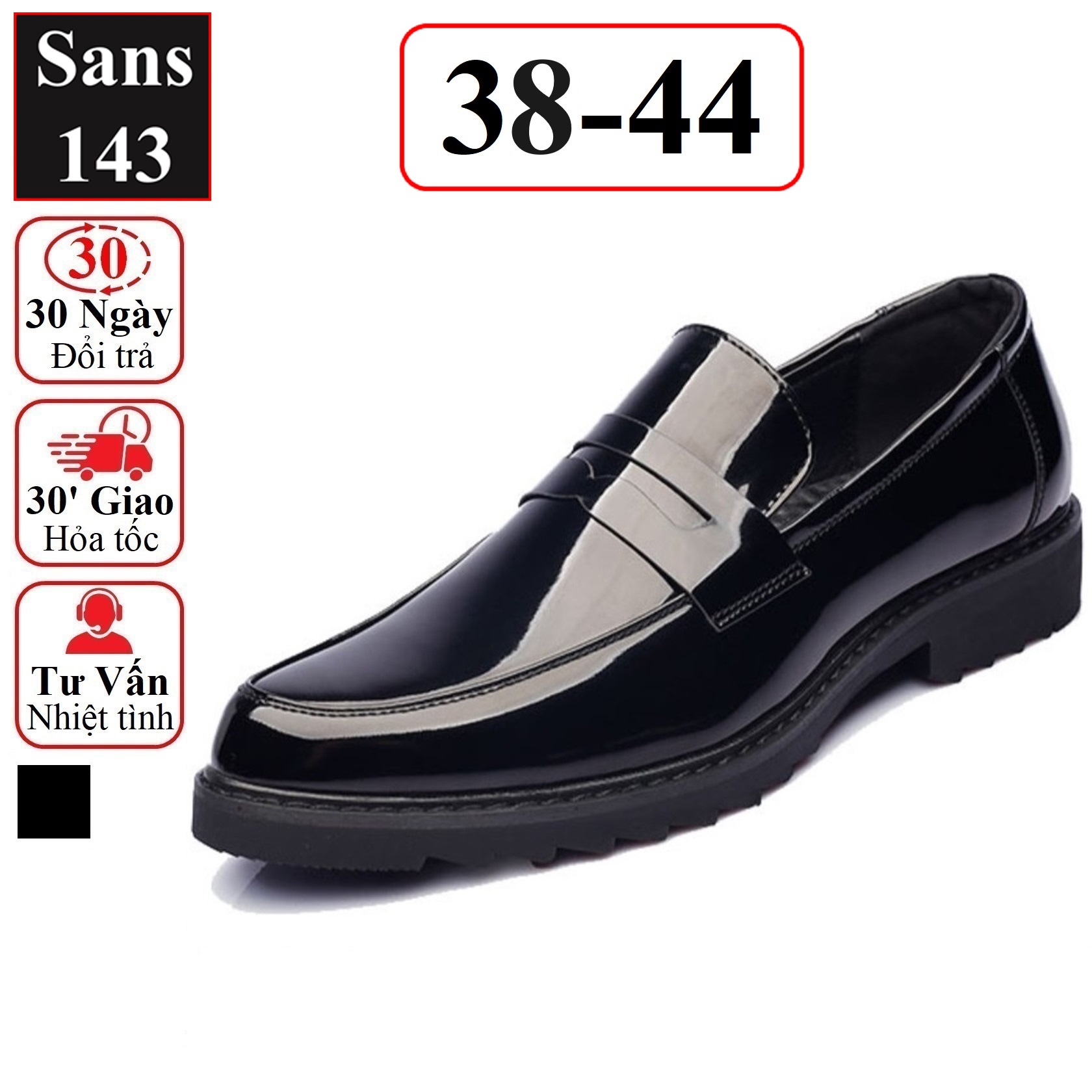 Giày lười nam da bóng Sans143 công sở penny loafer mọi cao cấp full đen đẹp classic đơn giản trơn trẻ trung hàn quốc
