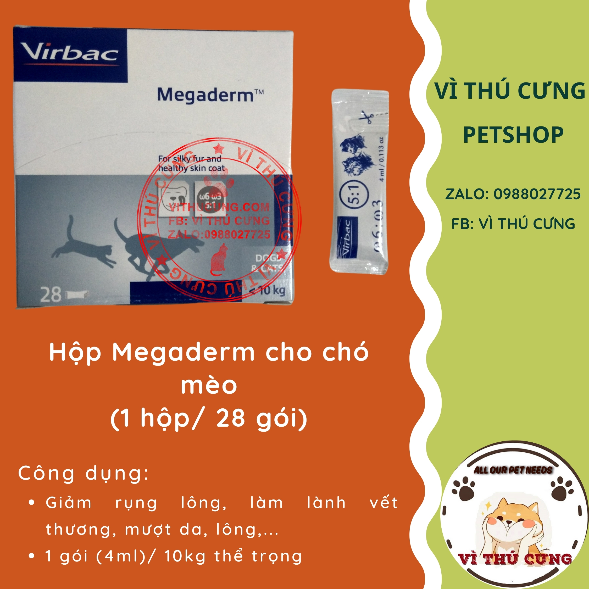 Hộp Megaderm dưỡng lông chó mèo ( hộp 28 gói)