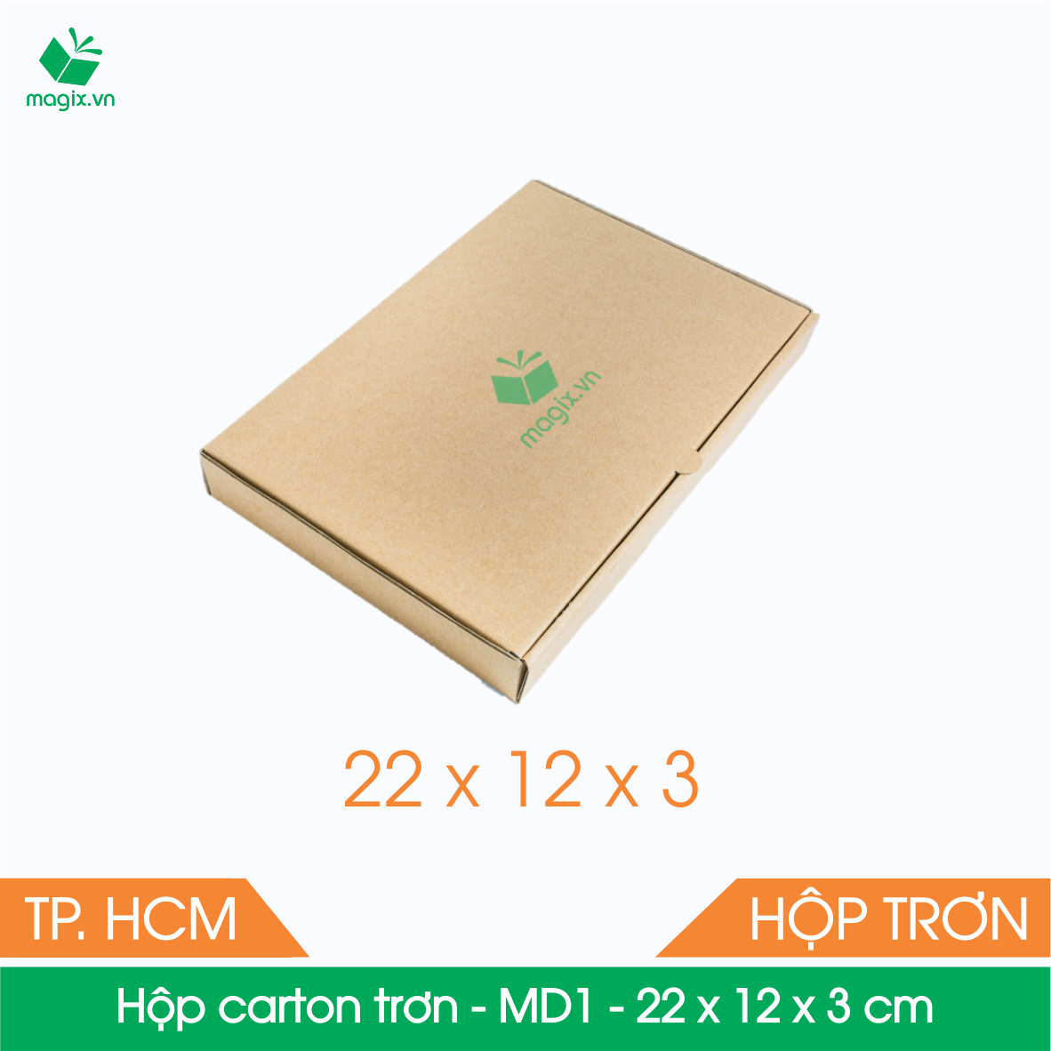 MD1 - 22x12x3 cm - 100 Thùng hộp carton trơn đóng hàng