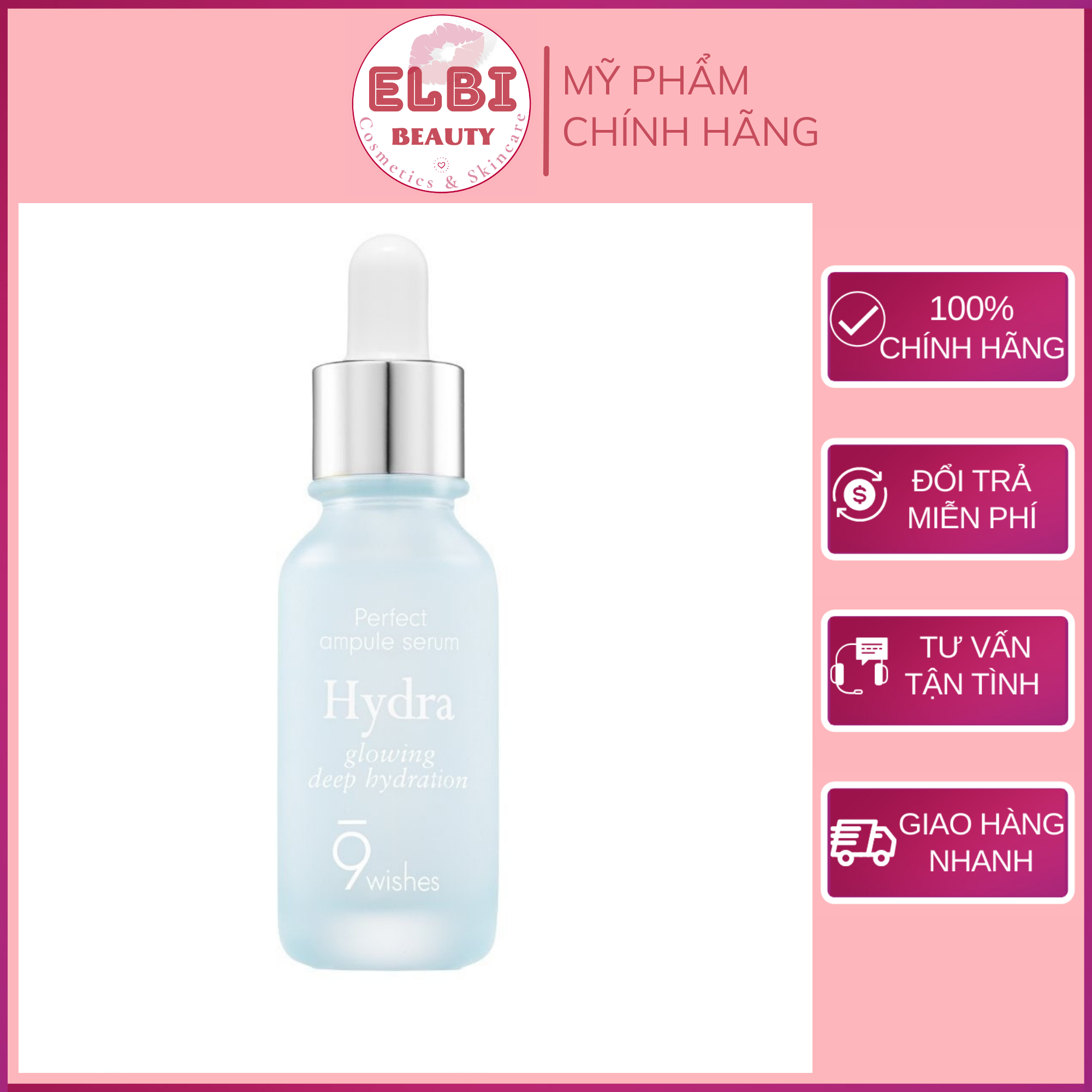 Serum Cấp Nước 9 Wishes Hydra Glowing Deep Hydration Ampule Tinh Chất Cấp Ẩm Hydra Pine CollaGen Oxygen Vitamin Calm White 9Wishes 25ml