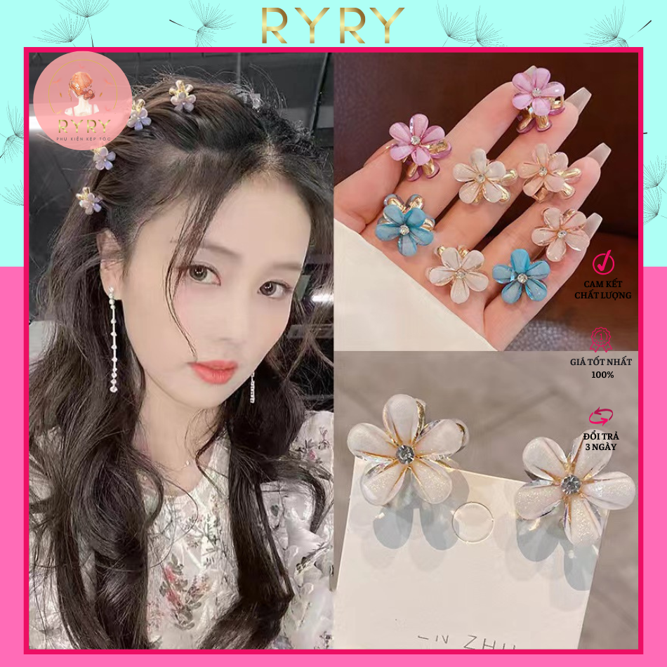 Kẹp tóc nữ hình bông hoa nhỏ đính đá xinh xắn phong cách Hàn Quốc cho nữ trang trí tóc