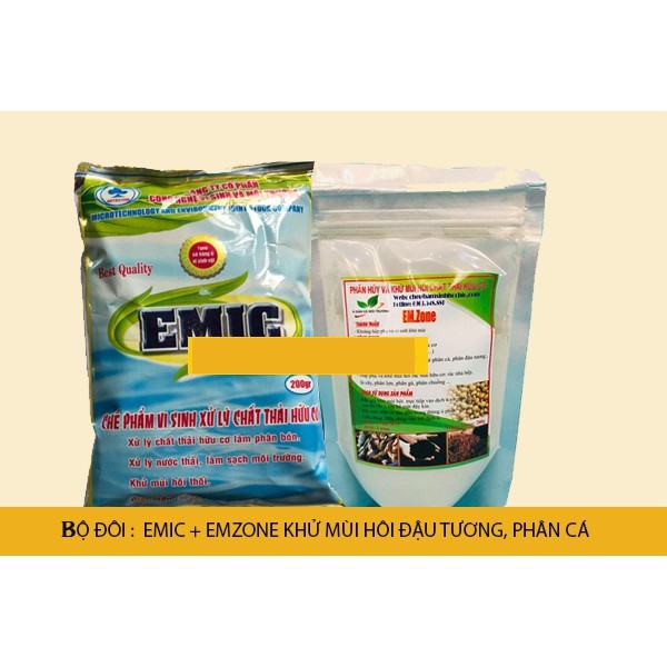 Bộ đôi emic+emzone 200gr chế phẩm sinh học khử mùi hôi đậu tương, phân cá