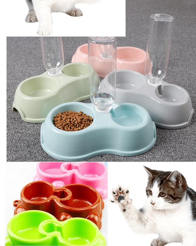 [Hoàn tiền 6%] Hanpet - (2 loại) Bát nhựa đôi cho chó mèo - Ăn, Uống tự động cấp nước