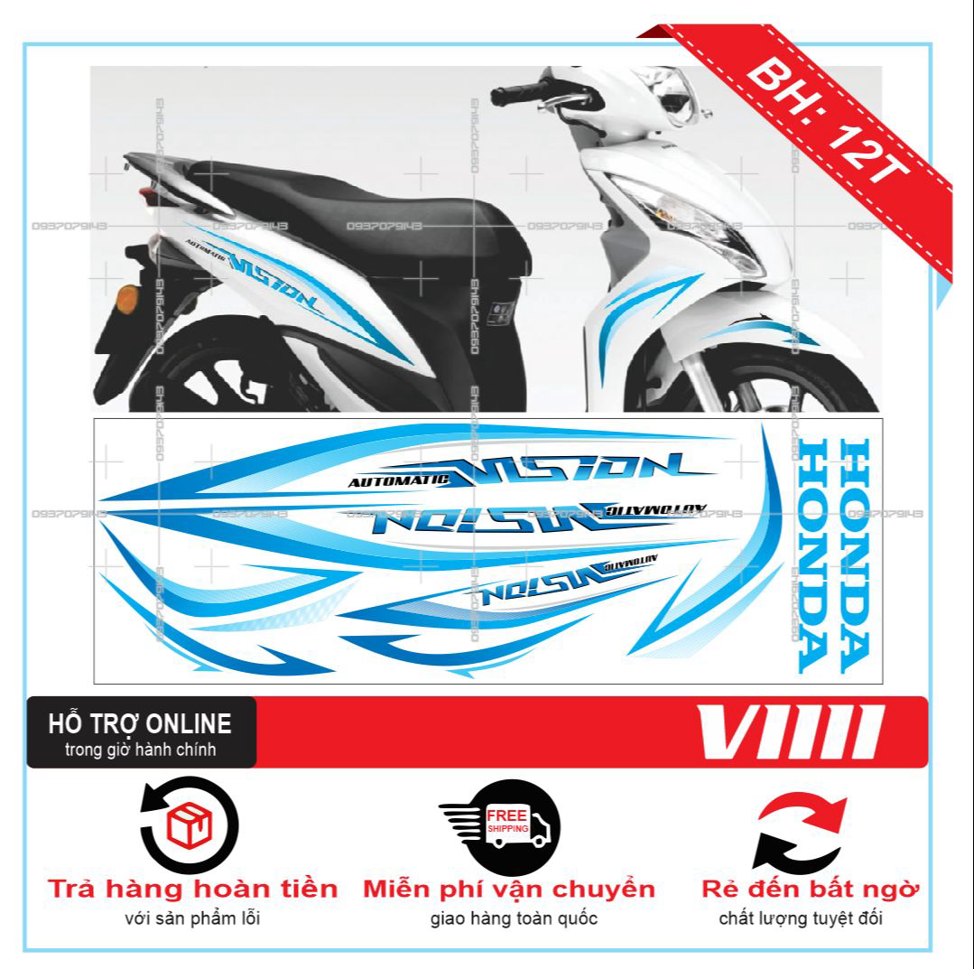 TEM XE VISION 2012, TEM RỜI VISION 2012 CHỈ XANH DÁN XE TRẮNG