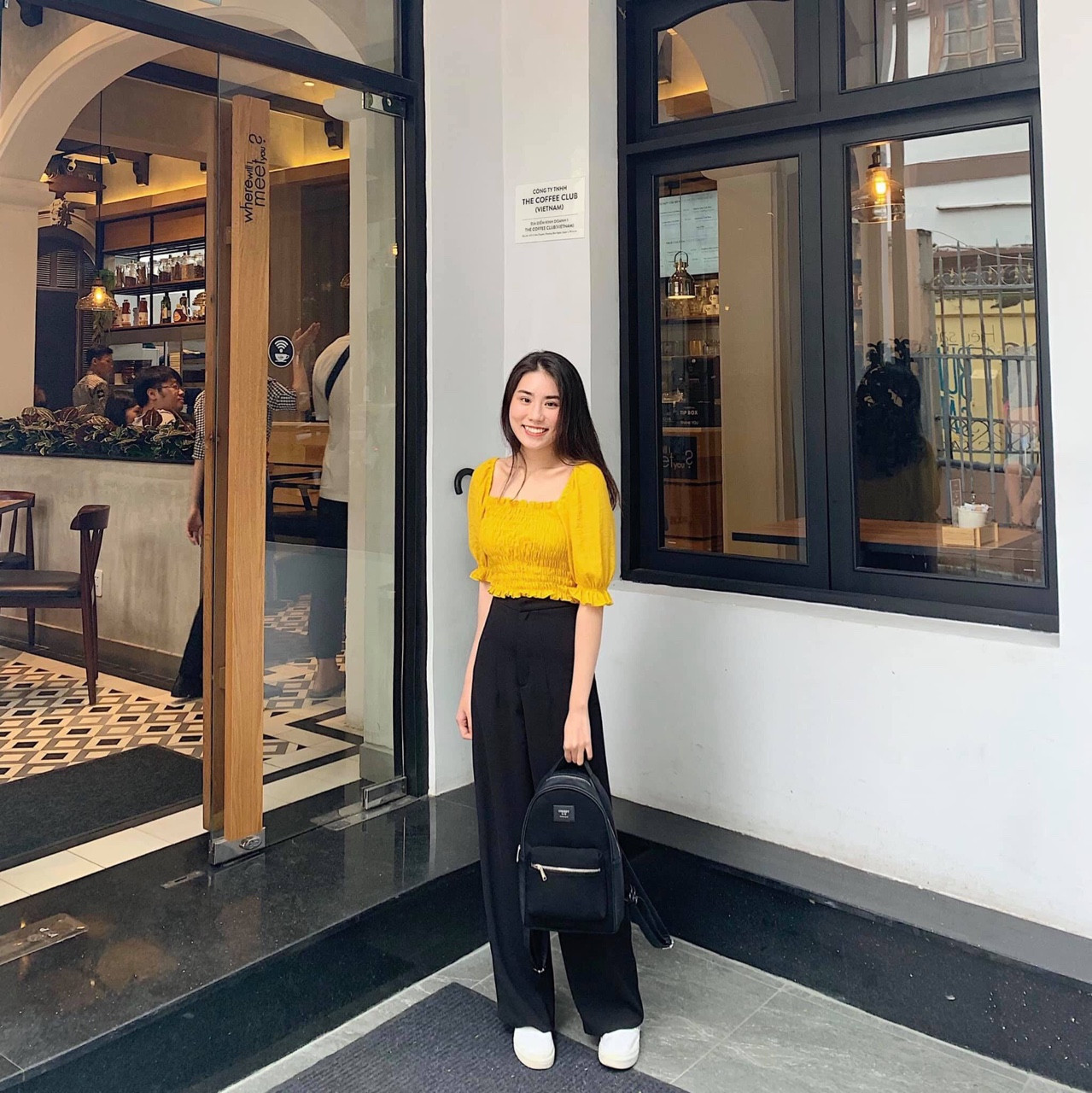 Sét bộ áo thân nhún phối quần ống đứng đen cute TTSA0161