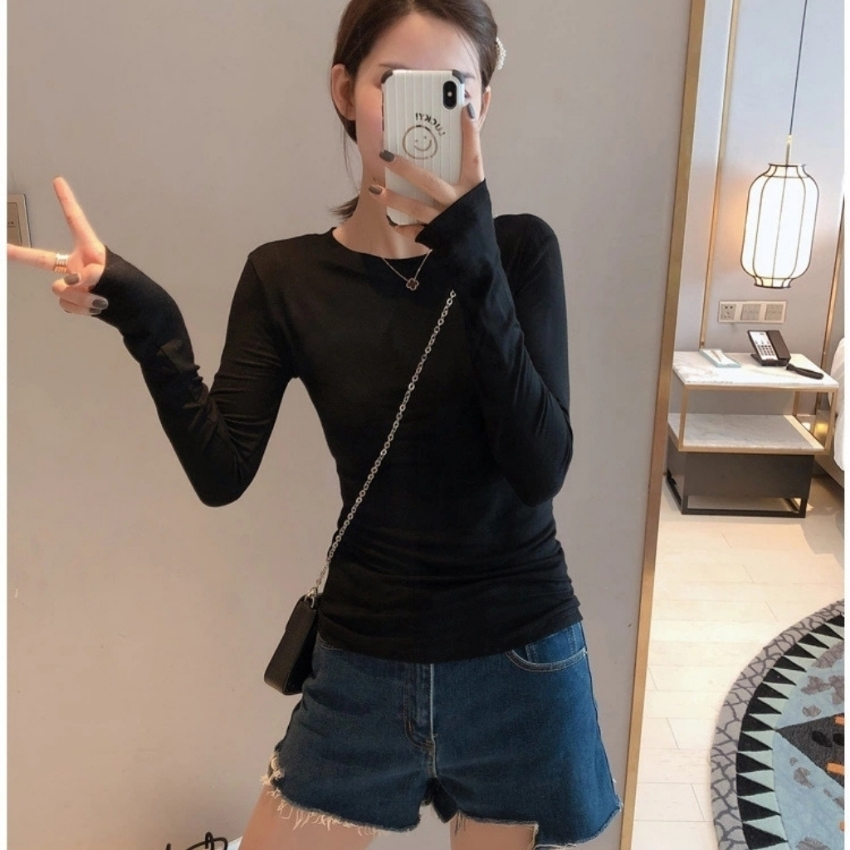 Áo thun nữ A51 Áo Thun Tay Dài Cổ Tròn Fom Ôm Dáng Dài Freesize 55kg Chất Thun Mịn Mát Co Giản Ảnh Thật