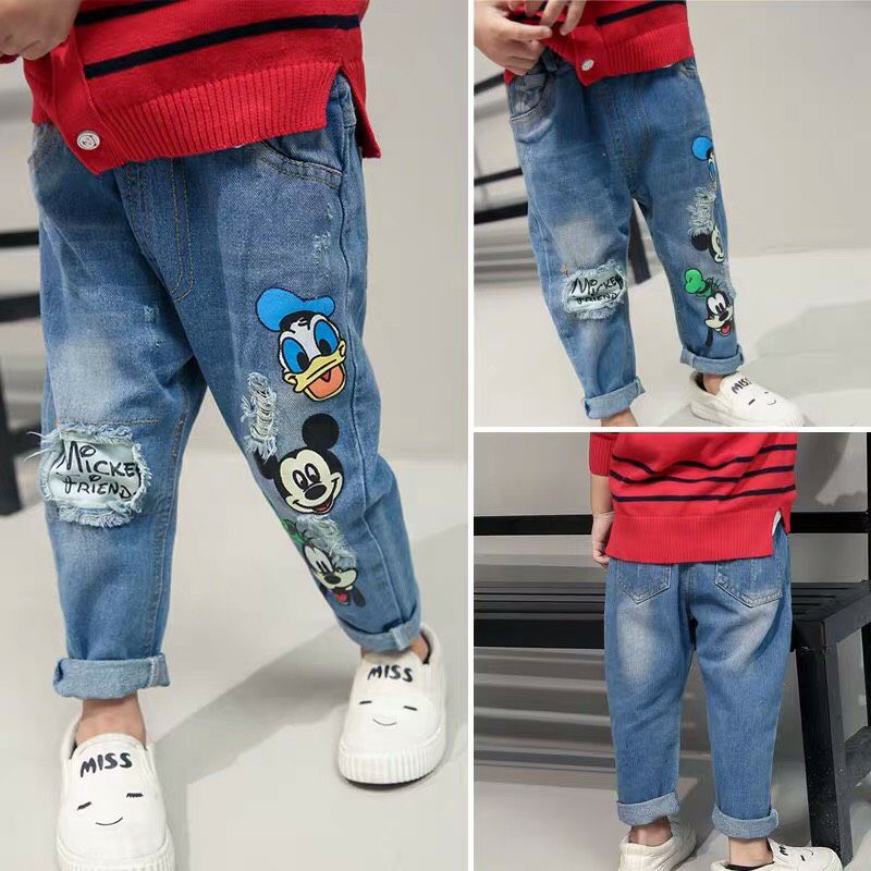 quần jeans xước mickey cho bé
